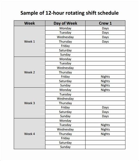 12 Hour Schedule Template Lovely 17 Rotating Rotation Shift Schedule