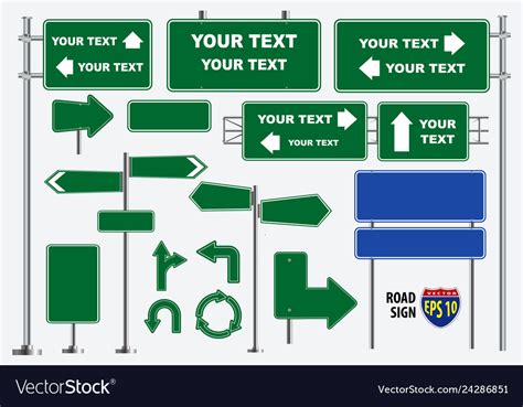 Set Green Road Signs Isolated Royalty Free Vector Image