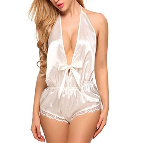 Buy Lace Satin Nightgown Halter Women Sexy Deep V