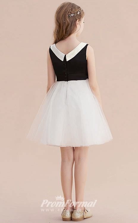 Short Kids Girls Black And White Formal Dresses With Bows