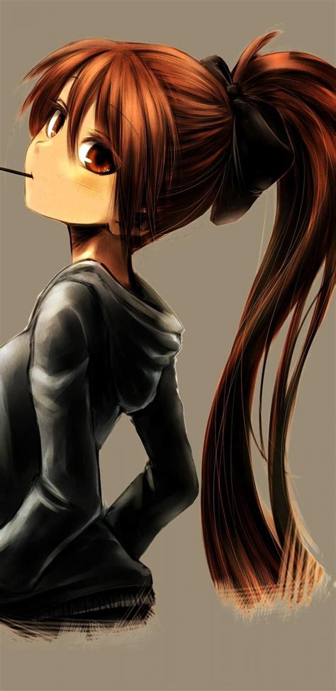 Download 1440x2960 Anime Girl Hoodie Ponytail Sweater