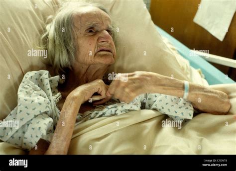 An Elderly Woman Patient In Bed In An Nhs Hospital Ward In Wales Great