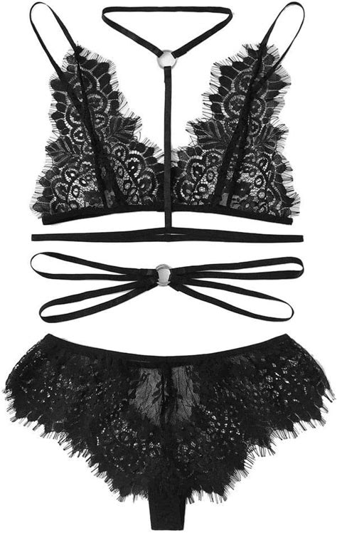 conjunto de lingerie feminina minjisf de renda sutiã sexy conjunto com gargantilha roupa