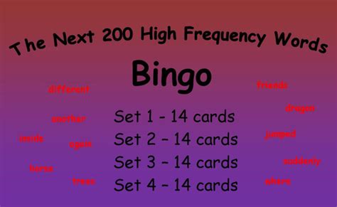The Next 200 High Frequency Words Bingo Teaching Resources