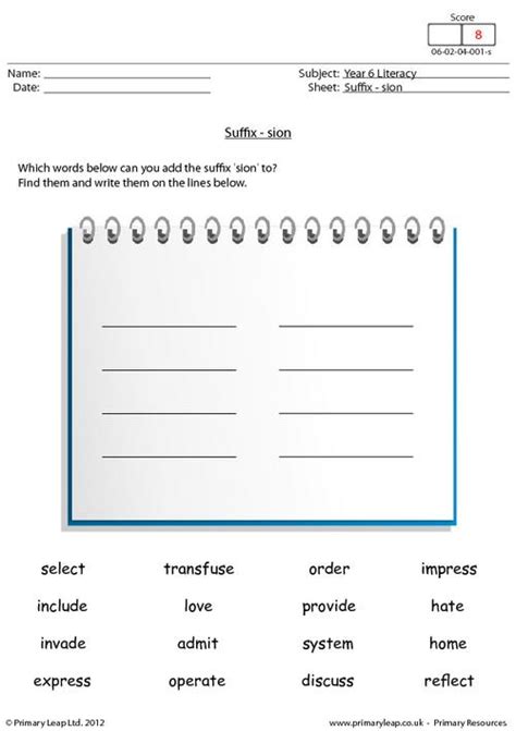 Suffix Tion And Sion Worksheets