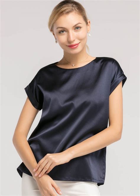 Short Sleeves Round Neck Silk T Shirt Silk T Shirt Ladies Blouse Designs Everyday Fashion