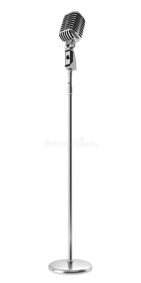 Vintage Microphone On Stand Isolated On White Stock Illustration