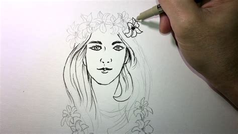 How To Draw Girl And Flower Youtube