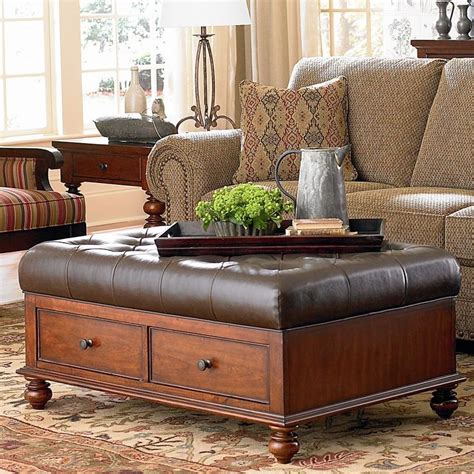 The large oversized tray is suited to use on a coffee table or ottoman. 20 Collection of Brown Leather Ottoman Coffee Tables