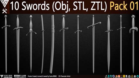 Yacine Brinis Collectible Studios Pack Of Swords Obj Stl Ztl