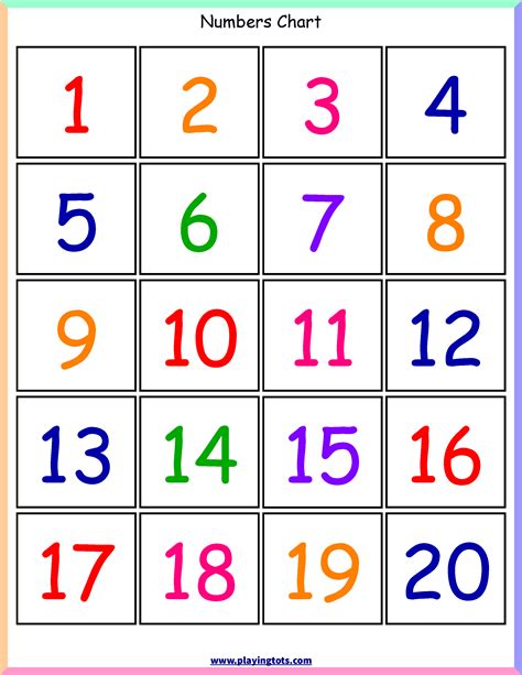 Free Printable Number Chart 1 20 Free Printable 1 50 Number Charts To