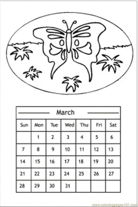Coloring Pages Butterfly Calendar Other Calendar Free Printable