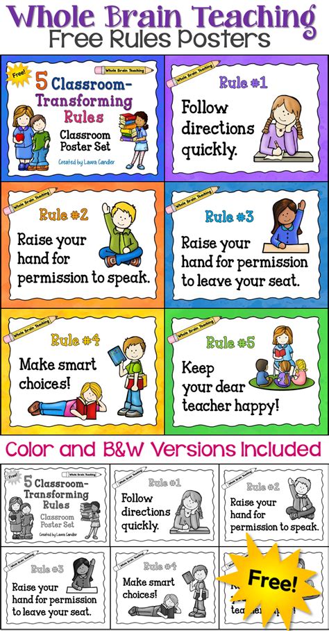 A Poster With Words And Pictures On It That Say Free Brain Teaching Rules Posters
