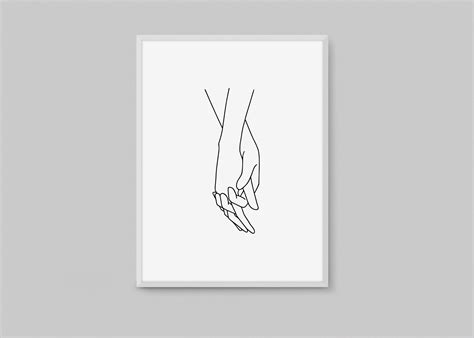 Holding hands print, one line art, one line drawing, couple line art for minimal decor. Digital poster with Holding hands in a minimalist line art ...