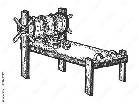 Rack Medieval Torture Device Sketch Engraving Vector Illustration
