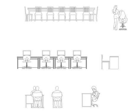Multiple Small Chairs Top View Elevation Blocks Drawing Details Dwg