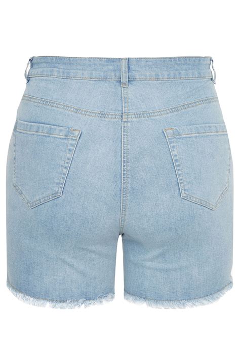Light Blue Ripped Denim Mom Shorts Yours Clothing