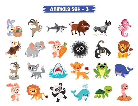 Set Of Cute Cartoon Animals 21810862 Vector Art At Vecteezy