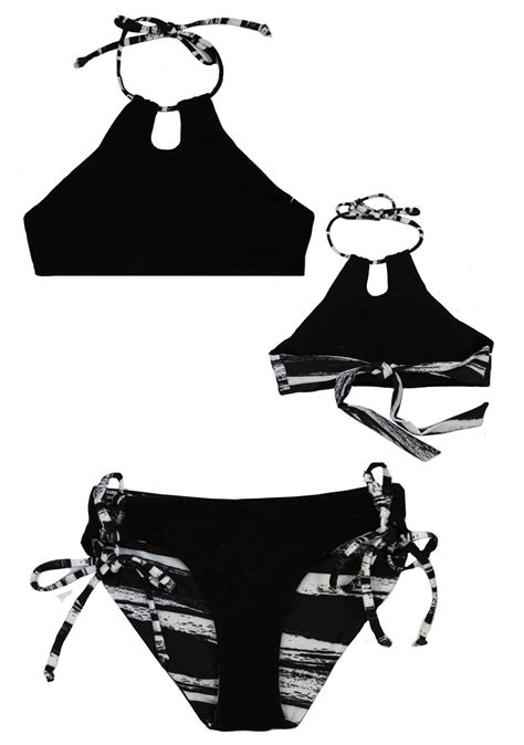 Chanceloves Blackwhite 2 Piece Girls Bikini Set With Halter Top