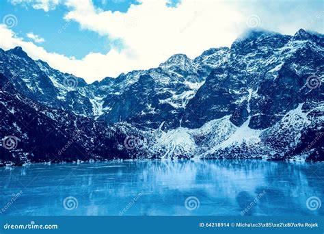 Frozen Lake Morskie Oko With Mountain Landscape Stock Photo Image Of
