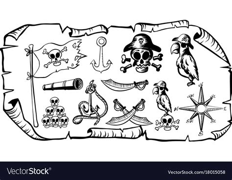 Treasure Map With Pirate Symbols Royalty Free Vector Image