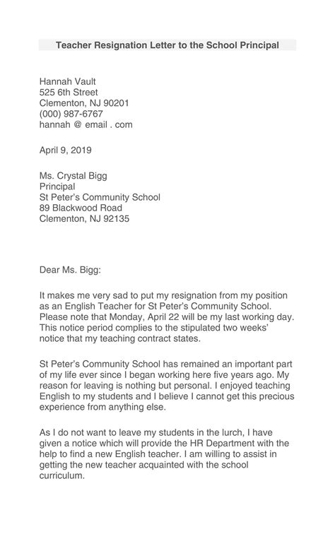 Teacher Resignation Letter Format In Word Printable Templates