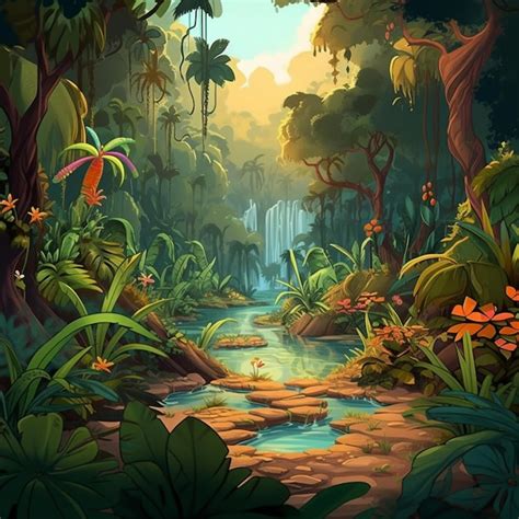Premium Photo Cartoon Jungle Background With A River And Jungle