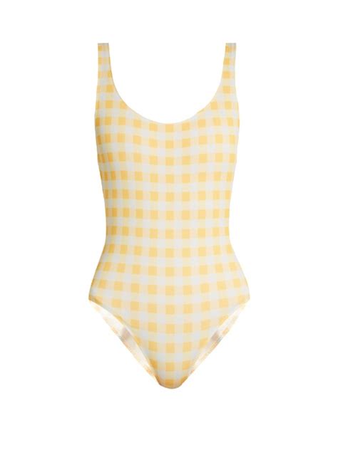 Solid And Striped The Anne Marie Gingham Swimsuit In Sunflower Yellow