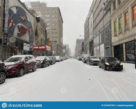 Snow Fall In Downtown Montreal Quebec Canada Editorial Stock Image