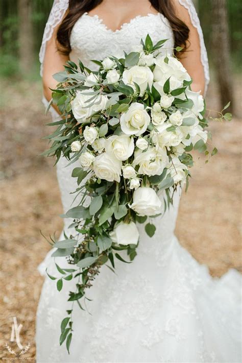 Cathedral Bouquet White Roses Bouquet Greenery Wedding Bouquet