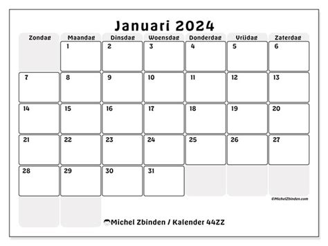 Kalender Januari 2024 44zz Michel Zbinden Be