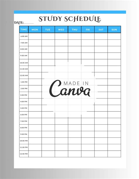 Minimalist Revision Timetable Printable Set Hourly Agenda Weekly