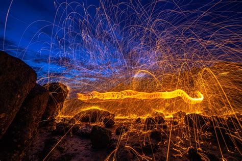 Cool Burning Steel Wool Fire Work Photo Experiments Stock Photo Image