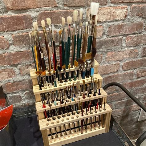 Wooden Paint Brush Holder Paintbrush Stand Wood Brush Caddy Artist