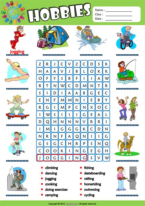Hobbies Esl Vocabulary Word Search Worksheet For Kids