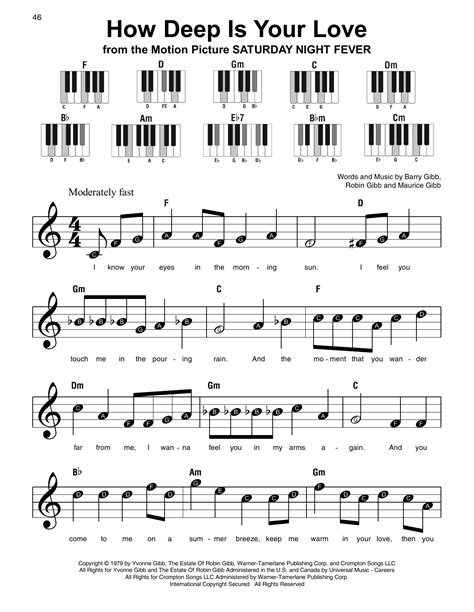 How Deep Is Your Love Sheet Music The Bee Gees Super Easy Piano