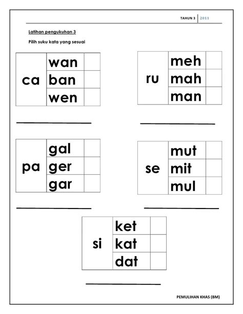 Lembaran Kerja Suku Kata Kvkvkv Suku Kata Kvkv Lembaran Kerja Bahasa