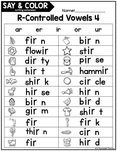 Say And Color R Controlled Vowels A Teachable Teacher