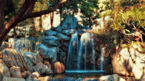 Download Wallpaper 1366x768 Waterfall Rocks Water River Hdr Tablet