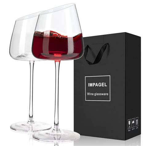 Buy Modern Slanted Red Wine Glasses Set Of 2 No Lead Hand Blown Tall Long Stem Wine Glasses