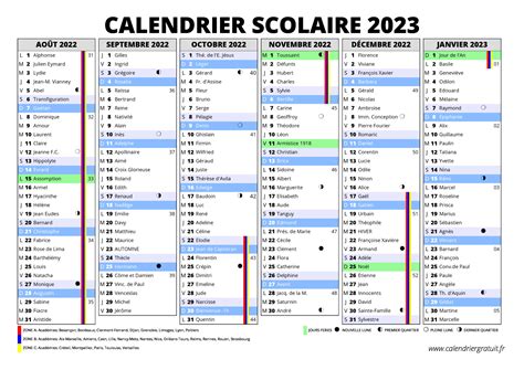 Calendrier Scolaire 2022 2023 Imprimer - Aria Art
