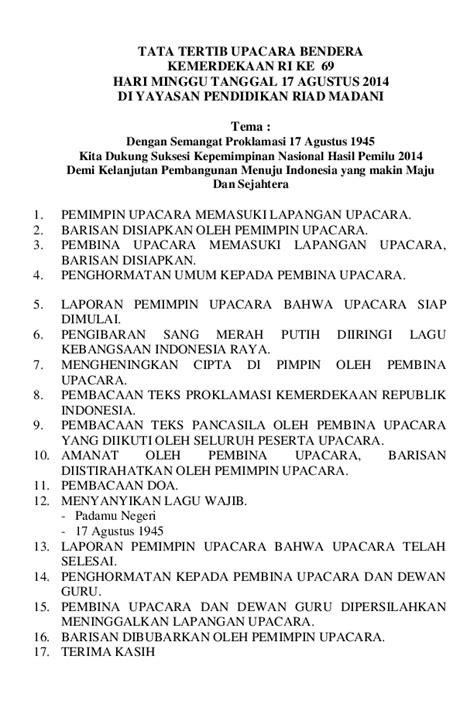 Teks Prosedur Upacara 17 Agustus