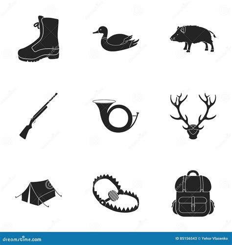 Hunting Set Icons In Black Style Big Collection Of Hunting Vector