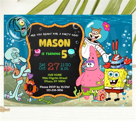 Spongebob Birthday Invitations Editable Templates Online Free Demo