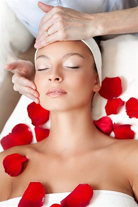 Spa Salon Young Beautiful Woman Having Facial Massage Photo Background