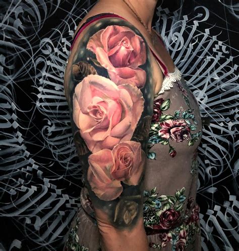 pink roses half sleeve rose tattoo on arm flower tattoo sleeve full sleeve tattoos sleeve