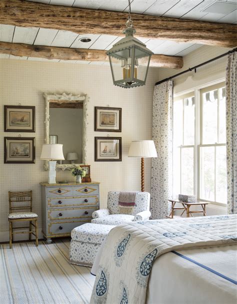 Airy Country Cottage Bedroom Style With White Washed Floors Blue And