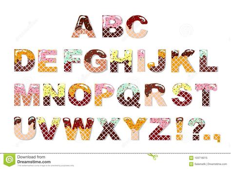 Candy Sweet Chocolate Font Ice Cream Alphabet Wafer Letters Stock