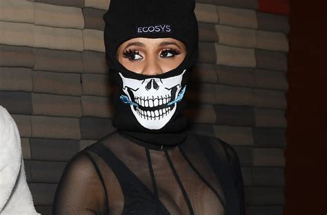 cardi b steals the show in see through bodysuit and sparkling mask at paris fashion week