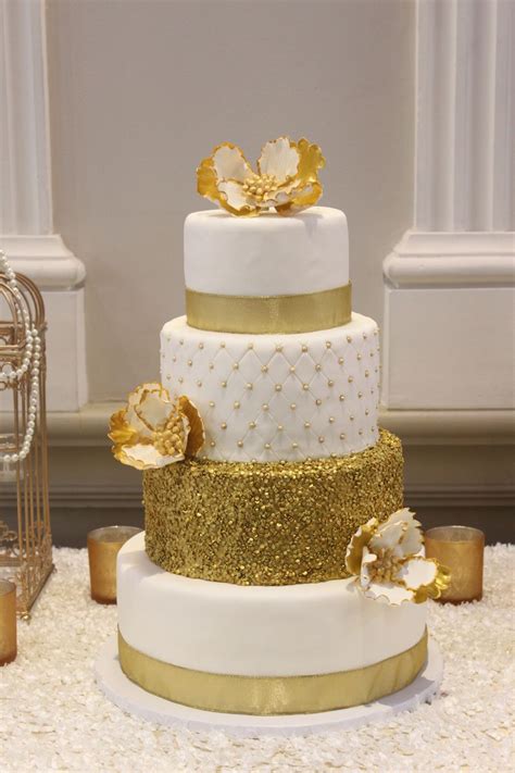Gold Glamour Wedding Cake Simple Wedding Cake White Wedding Cake Card